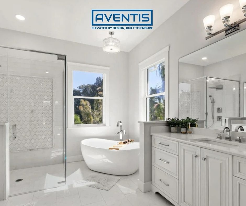 Every element of this bathroom is built to last — from the tilework to the cabinetry, all crafted with care and precision.
.
.
.
#aventishomes #bathroomdesign #bathroominspiration #bathroomremodel #customhomes #interiordesign #renovationideas #modernbathroom #luxurybathroom #bathroomgoals #homedesign #constructioncompany #designinspo #bathroomdecor #dreambathroom