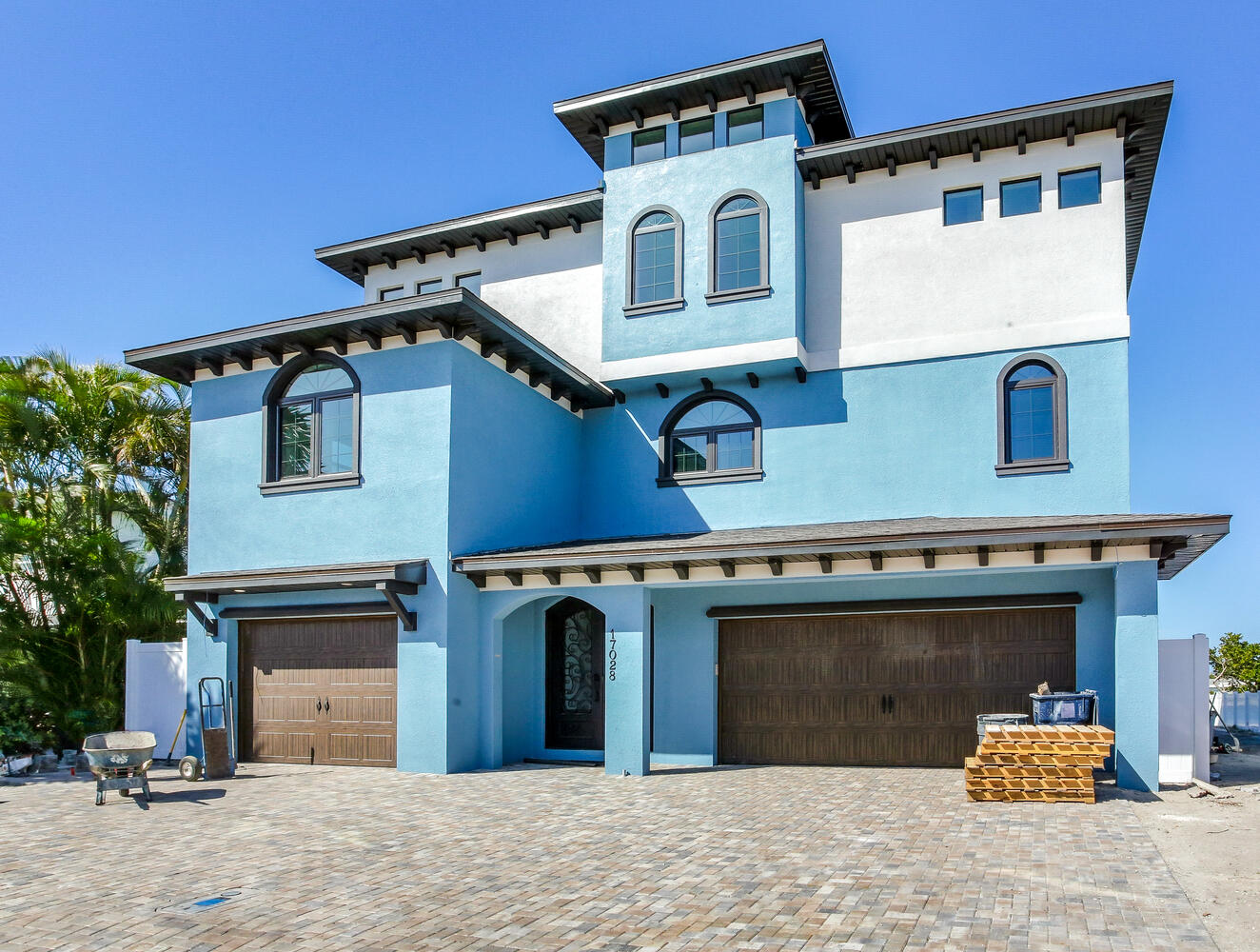 Blue house under construction